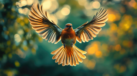 Detailed view of a soaring bird with outstretched wings, capturing its feather details in flightの素材