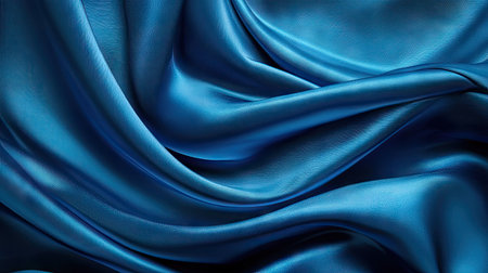 Elegant blue silk fabric flowing in the wind, smooth texture and rich color, close-upの素材