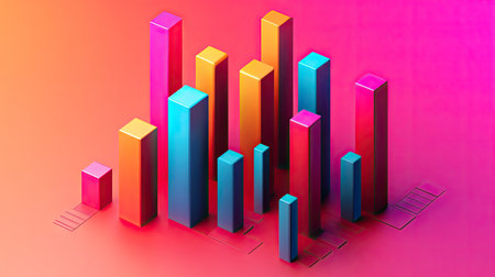 Modern 3D bar chart with vibrant colors, data visualization concept, and minimalistic background -の素材