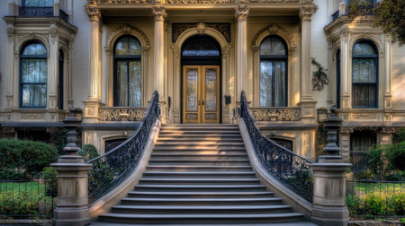Stunning view of a grand entrance featuring elegant architecture, intricate details, and beautifully landscaped surroundings. Perfect for showcasing timeless beauty.の素材