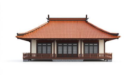 A detailed mockup showcasing an elegant Asian-style structure with a traditional roof design, perfect for architectural presentations and creative projects.の素材