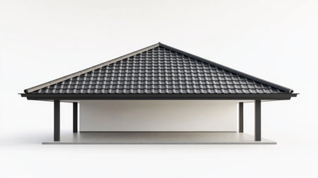 This modern roof mockup showcases a hip-style design, perfect for architectural presentations. Ideal for visualizing roofing styles and building concepts.の素材