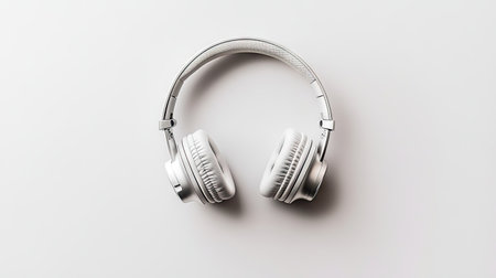 Stylish and modern white headphones set against a minimalistic background, perfect for showcasing audio equipment in lifestyle and technology contexts.の素材