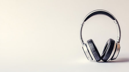 A pair of sleek modern wireless headphones in silver design. Perfect for music lovers seeking stylish audio solutions and quality sound experience.の素材
