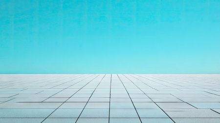 A stunning view of a vibrant tiled rooftop against a clear blue sky, creating a serene and modern atmosphere. Ideal for creative projects and design contexts.の素材