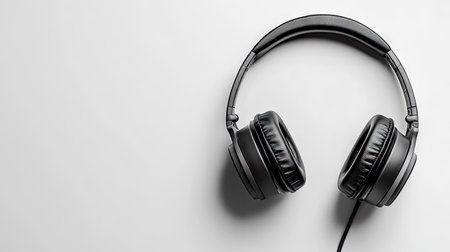 This artistic image showcases black and gray headphones set against a minimalistic background, emphasizing modern design and sound quality for music lovers.の素材
