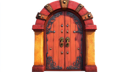 This artistic depiction of a colorful door showcases intricate designs and textures, inviting creativity and enhancing any artistic collection. Perfect for various themes.の素材