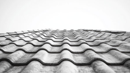 A stunning isolated view of a gray hip roof, showcasing its unique wave-like texture and pattern. This high-quality image captures architectural detail and simplicity, perfect for design projects.の素材