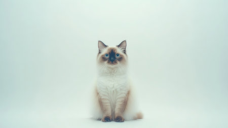A stunning portrait of a majestic Ragdoll cat with soft fur, sitting gracefully against a minimalistic background. Ideal for pet lovers and cat enthusiasts.の素材