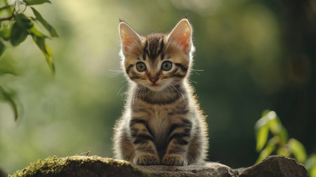 A charming Bengal kitten sits gracefully in a natural setting, showcasing its soft fur and captivating eyes. Perfect for wildlife or pet-themed projects.の素材