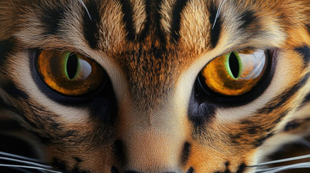 A captivating close-up image showcasing the striking features of a Bengal cat, highlighting its vibrant eyes and intricate coat patterns. Perfect for animal lovers!の素材