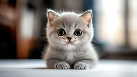 This charming British Shorthair kitten features large, captivating eyes and fluffy gray fur, making it an adorable addition to any collection. Perfect for pet lovers!の素材