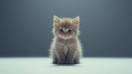 This adorable fluffy munchkin kitten with tiny legs sits gracefully, showcasing its captivating eyes and soft fur, perfect for any animal lover's collection.の素材