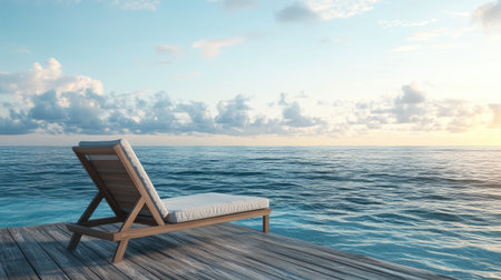 A comfortable lounge chair facing the ocean, with plenty of open horizon for adding copy.の素材