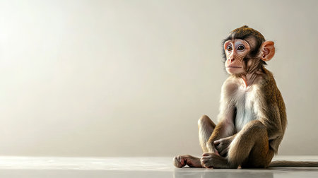 A monkey sitting alone in a quiet corner with a clean background, providing ample space for adding text or copy.の素材