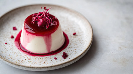 A single serving of Thai tub tim grob (red ruby dessert) on a plate, with a clean, neutral background for text.の素材