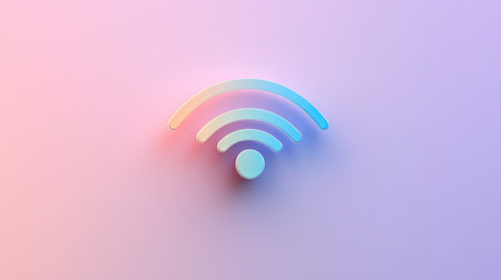 A wireless signal icon displayed on a screen with a soft gradient background, leaving room around for text placement.の素材