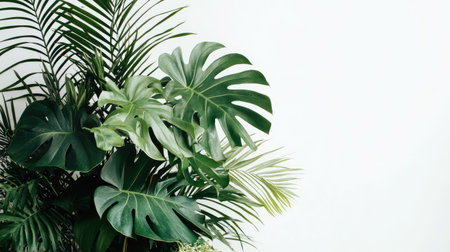 A stunning floral arrangement featuring vibrant greenery and leaves, perfect for adding a touch of nature to any space. Bright, refreshing, and elegant.の素材