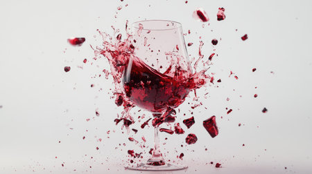A captivating image of a playful splash of red wine in a glass, showcasing dynamic motion and vibrant color against a clean background, perfect for beverage-themed projects.の素材