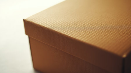 This stylish close-up features a textured cardboard box. Its clean lines and soft lighting create a modern, minimal aesthetic, perfect for product presentations.の素材