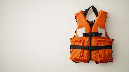 Life jacket displayed under a white background, emphasizing its role in water safety. Ideal for boating and swimming activities.の素材