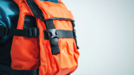 Life jacket isolated on a white surface, with focus on its durable material and ergonomic design for safe water experiences.の素材