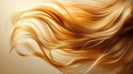 Luxurious, lively hair swirling with energy on a beige background, emphasizing texture, shine, and a vibrant look.の素材