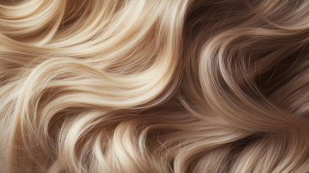 Lively, wavy hair cascading in natural waves against a neutral beige backdrop, emphasizing volume and vitality.の素材