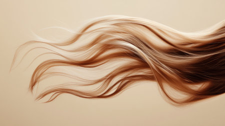 Playful, flowing hair captured mid-swish on a beige background, illustrating liveliness and dynamic movement.の素材