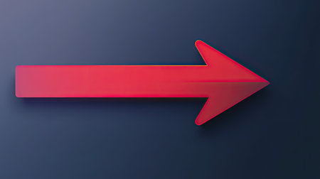 A flat red arrow with a left-pointing direction on a gradient background transitioning from light to dark blue,の素材