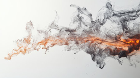 Stunning abstract composition featuring flowing smoke with orange highlights against a white background, creating a sense of movement and elegance.の素材