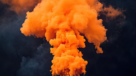 A striking image of an orange smoke cloud rising dramatically against a dark background, creating a captivating visual impact and depth.の素材