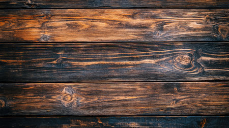 A close-up of rustic wooden planks displaying dark textures and natural grain patterns, perfect as a background or for design projects seeking warmth and character.の素材