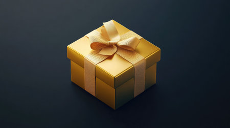 This stunning golden gift box with a ribbon is perfect for various celebrations. Its elegant design enhances the festive atmosphere, making it ideal for any occasion.の素材