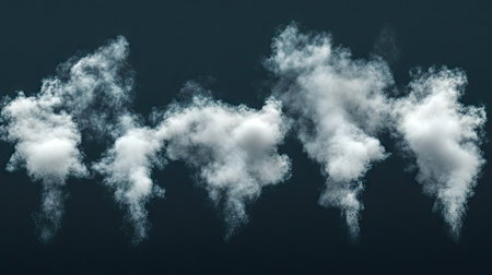 A collection of soft white clouds floating against a dark background, evoking a serene and peaceful atmosphere perfect for artistic or nature-themed projects.の素材