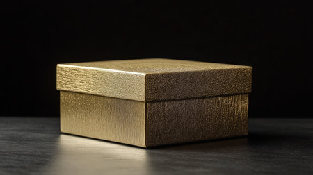 This elegant gold box is beautifully textured and perfect for storage or gifting. It features a minimalist design against a dark background, emphasizing its luxurious appeal.の素材