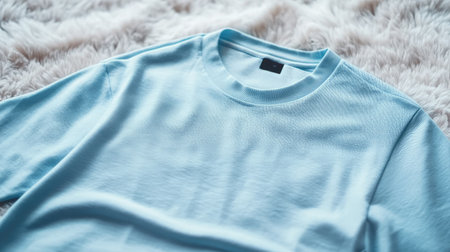 This close-up image features a light blue men's shirt showcasing its soft texture and clean design, perfect for casual wear or modern fashion displays.の素材