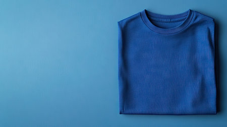 A neatly folded deep blue shirt rests on a textured backdrop. The vibrant hues and simple styling highlight modern fashion, perfect for casual use or wardrobe essentials.の素材