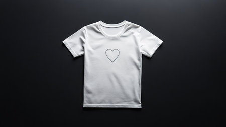 A clean and modern mockup of a white shirt featuring a simple heart outline design. Perfect for showcasing apparel brands or artistic concepts.の素材
