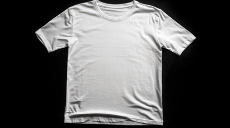 A plain white shirt displayed on a black background, ideal for showcasing designs or branding. The clean and minimal aesthetic enhances the shirt's features.の素材
