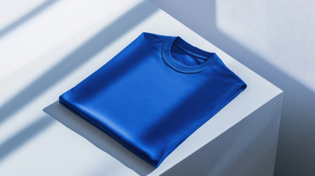A neatly folded deep blue shirt placed on a clean surface, showcasing a modern and minimalistic aesthetic. Ideal for fashion and apparel presentations.の素材