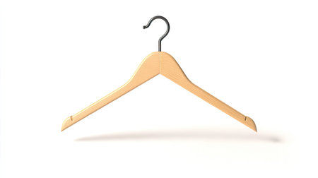 A crisp wooden hanger designed for display. This minimalistic piece showcases elegance and simplicity, making it perfect for fashion presentations and home organization.の素材
