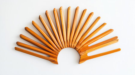 A visually striking arrangement of wooden coat hangers showcasing natural beauty and minimalist design, perfect for enhancing modern interiors and organization.の素材