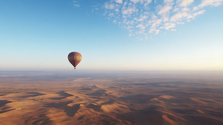 Experience a hot air balloon floating gracefully over the vast Sahara Desert. The captivating landscape offers a unique perspective on nature's beauty and tranquility.の素材