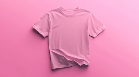 A simple pink t-shirt mockup displayed on a soft pink background, perfect for showcasing apparel designs or fashion concepts in a minimalist style.の素材