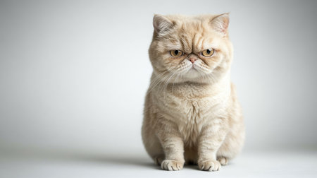A stoic cat sits on its hind legs, displaying a unique blend of sadness and curiosity. Its captivating gaze and soft fur create an adorable and tranquil atmosphere.の素材