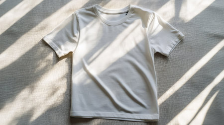 A simple white women's shirt mockup featuring soft lighting and a clean background. Ideal for showcasing designs or fashion concepts in a minimalist style.の素材