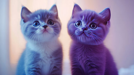 Two adorable British Shorthair kittens sit together, showcasing their playful and charming personalities in soft, warm lighting. Perfect for pet lovers!の素材
