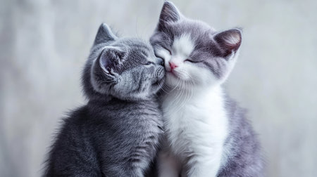 Two playful British Shorthair kittens cuddle together, showcasing their adorable expressions and soft fur. Perfect for conveying joy and companionship.の素材