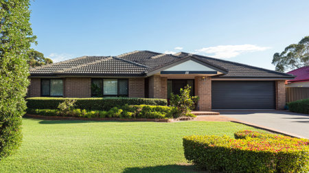 Discover a stylish contemporary home nestled in a peaceful setting. Featuring modern architecture, well-maintained gardens, and a serene outdoor space.の素材